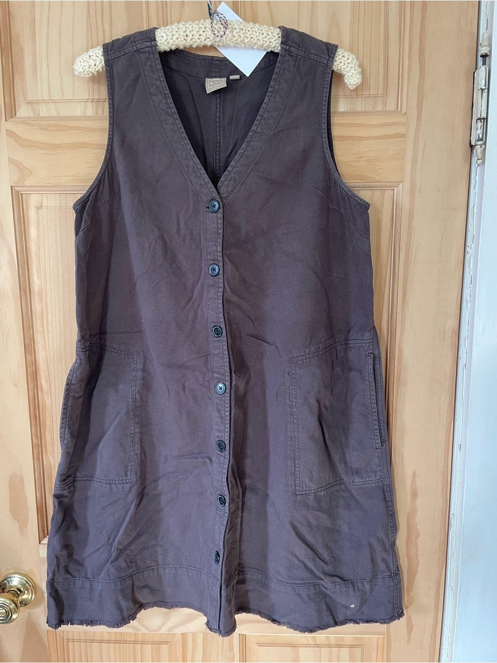 Gap Button-Front Sleeveless Mini Dress - Lyocell Fabric - Sz L - Charcoal Gray